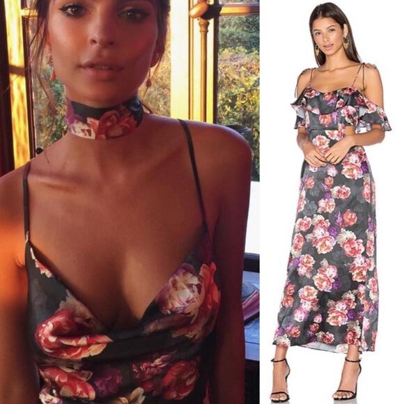 LPA | Dark Floral Romantic Silk Maxi Slip Dress S - Picture 2 of 16